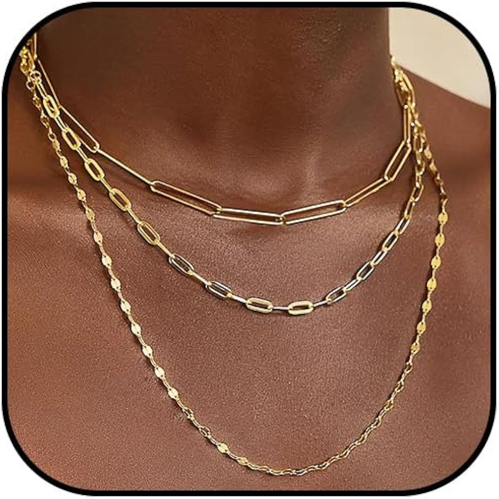 YANCHUN Gold Necklace Stack Layered Gold Necklace for Women Stackable Cuban Link Paperclip Herrin... | Amazon (US)