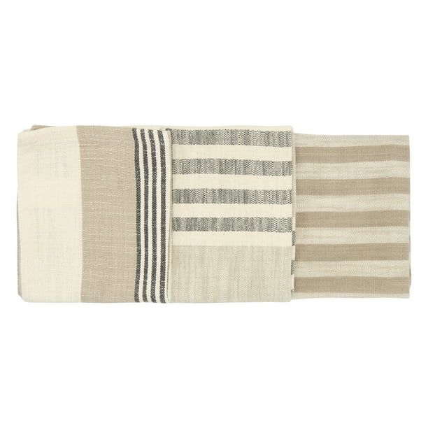 Creative Co-Op Tan & Grey Striped Cotton Tea Towels (Set of 3 Pieces) - Walmart.com | Walmart (US)