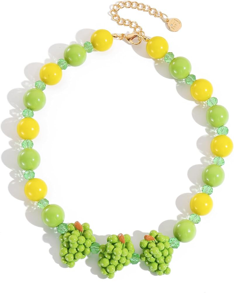 Firstmeet Fruit Necklace Handmade Chunky Natural Wood Bead Necklace Costume Hip Hop Jewelry for W... | Amazon (US)