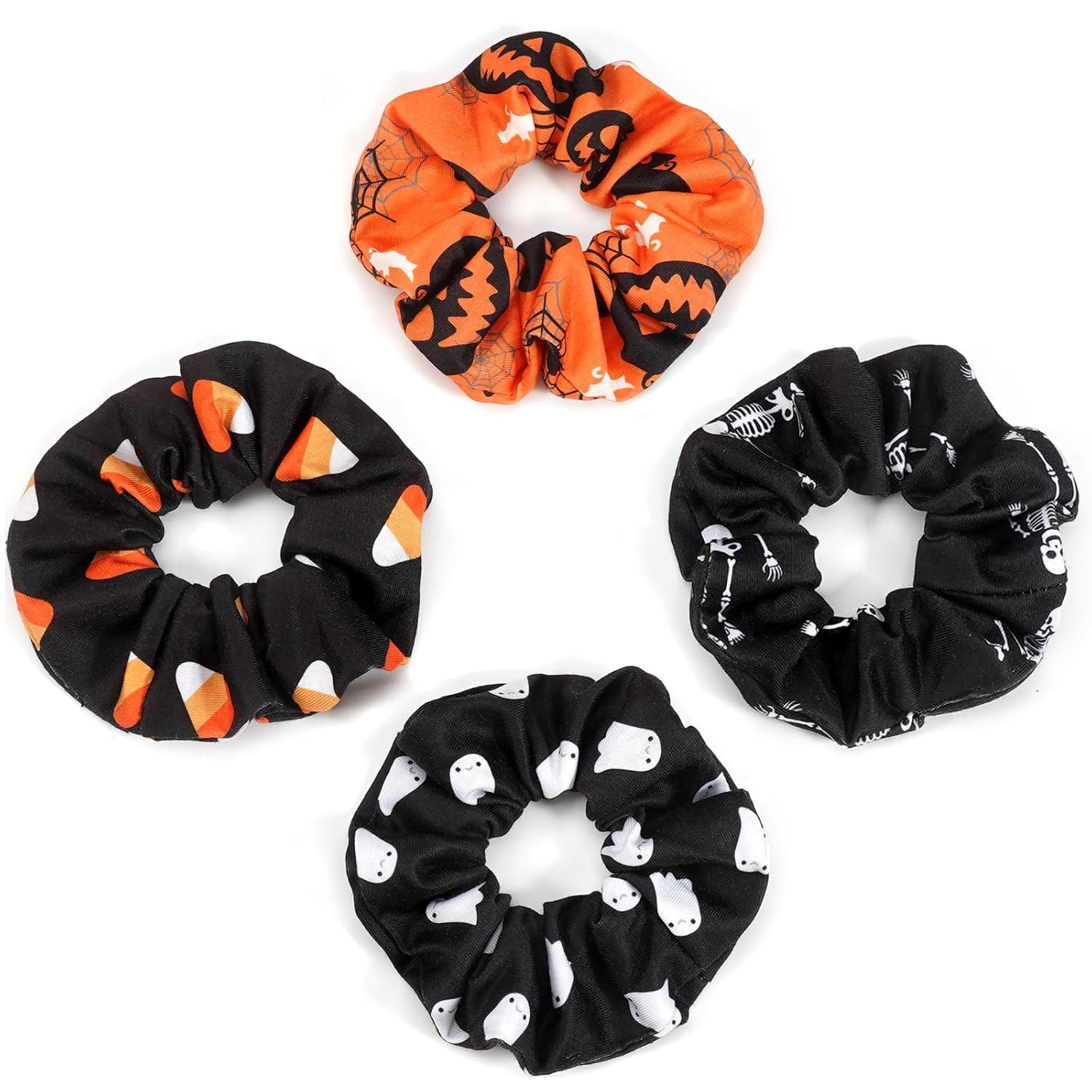 Halloween Hair Ties Spooky Ghost Skull Skeleton Pumpkin Hair Scrunchies for Women Girls Halloween Elastics Candy Hair Accessories Gifts Hair Tie 4pcs | Amazon (US)