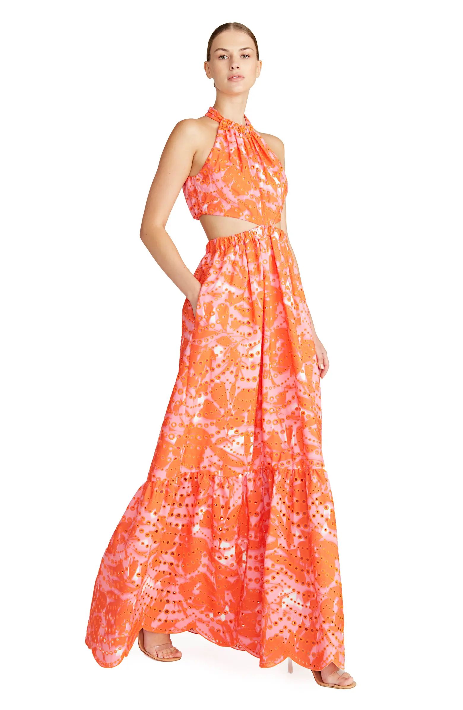 Eyelet Floral Cutout Waist Maxi Dress | Nordstrom