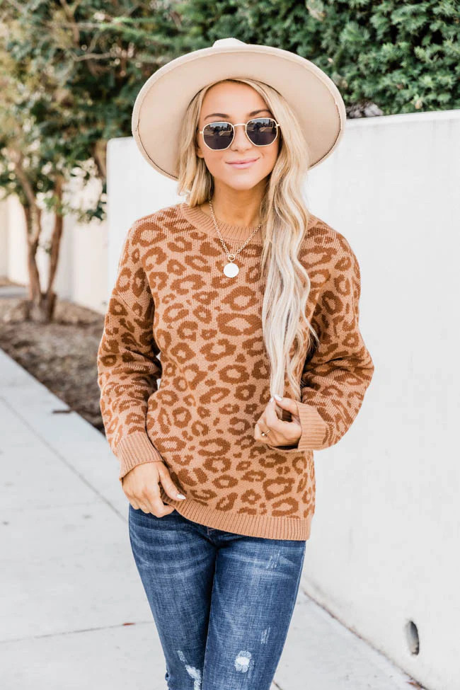 Greatness Awaits Animal Print Brown Sweater CLEARANCE | The Pink Lily Boutique