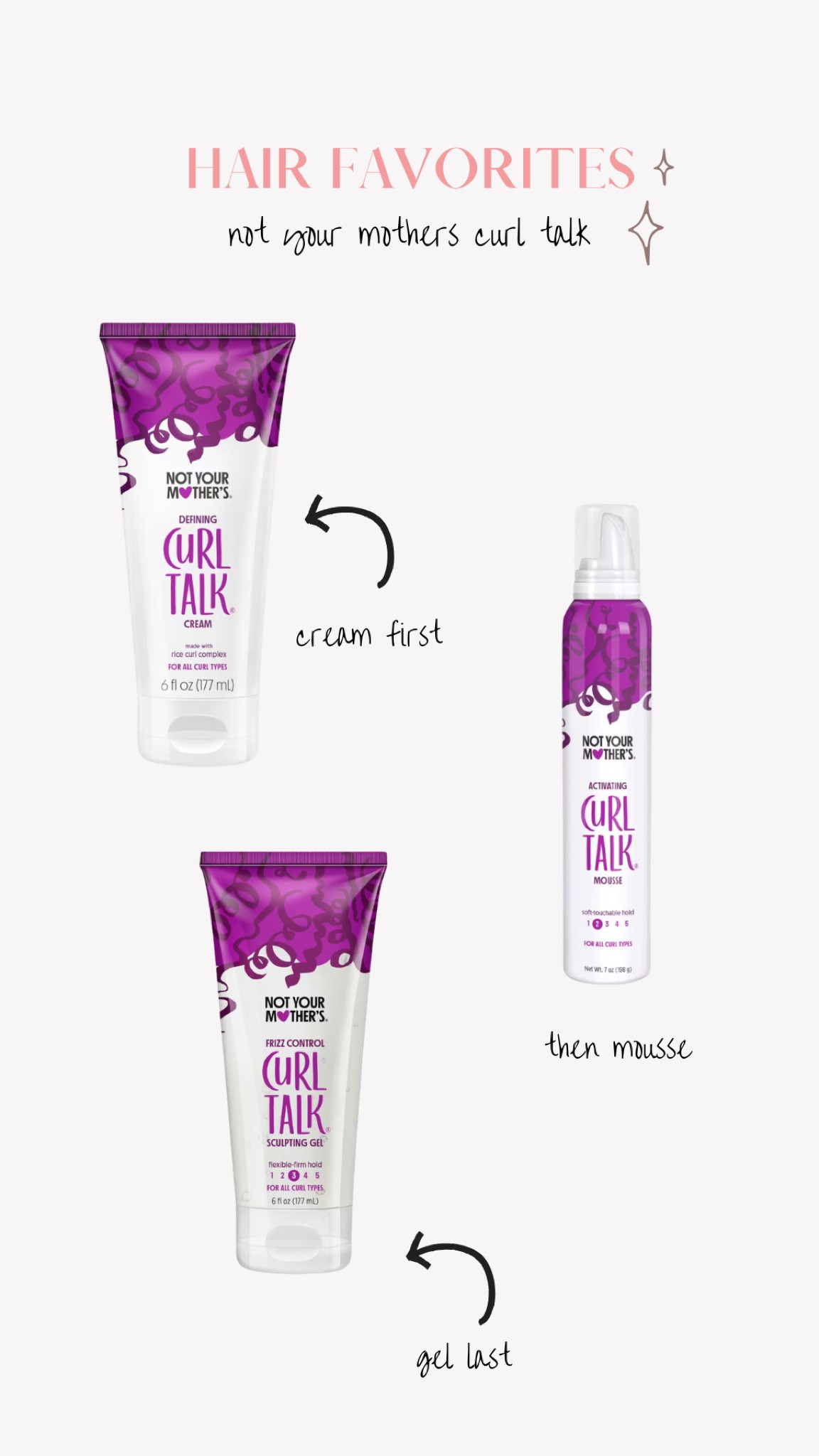 not your mother curl talk cream, mousse and gel! 
curly hair products, hair products

#LTKBeauty #LTKFindsUnder50 #LTKFindsUnder100
