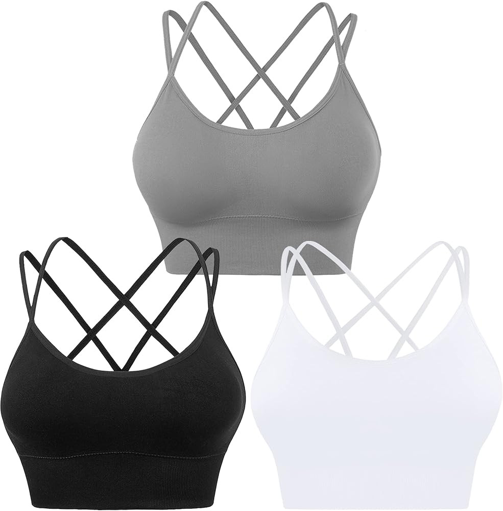Evercute Cross Back Sport Bras Padded Strappy Criss Cross Cropped Bras for Yoga Workout Fitness Low  | Amazon (US)