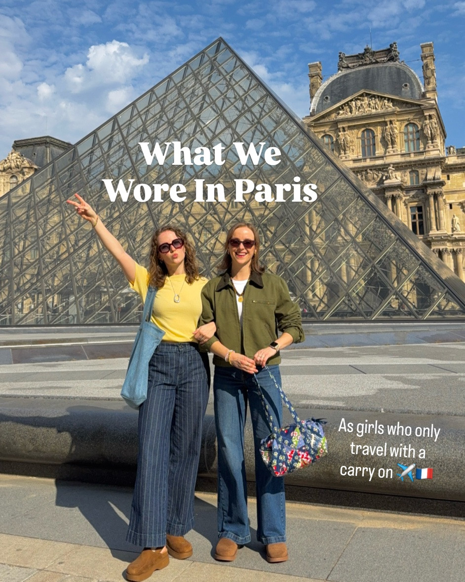 What we wore in Paris this fall. Fall in Paris outfits. We’re 5ft 2 117lbs. Wearing xs in all tops and 25/0 petite in bottoms.