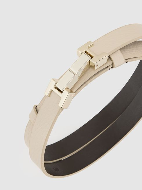 Reiss Stone Hayley Leather Square Hinge Belt | Reiss UK