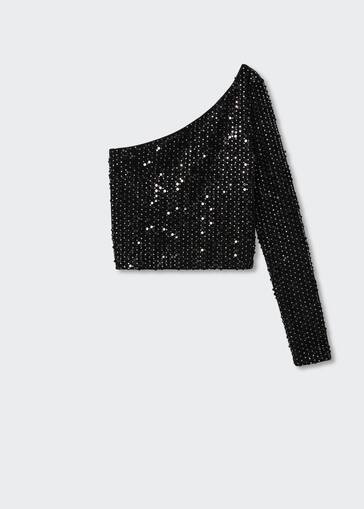 Asymmetrical sequin t-shirt -  Women | Mango United Kingdom | MANGO (UK)