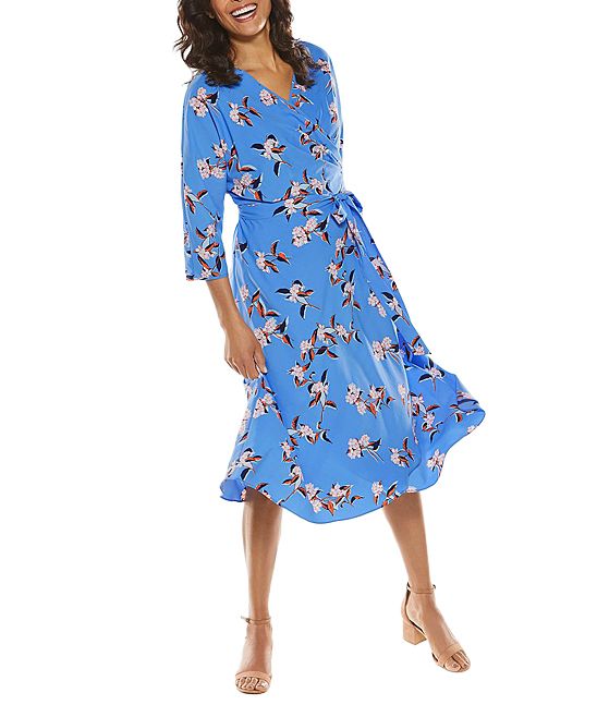 Coolibar Women's Casual Dresses 465-1123 - Spring Blue Garden Party Floral Mila Wrap Dress - Women | Zulily