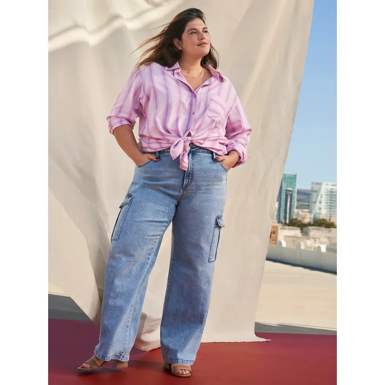 Terra & Sky Women's Plus Size French Terry Cloth Cargo Pants, 28? Inseam | Walmart (US)