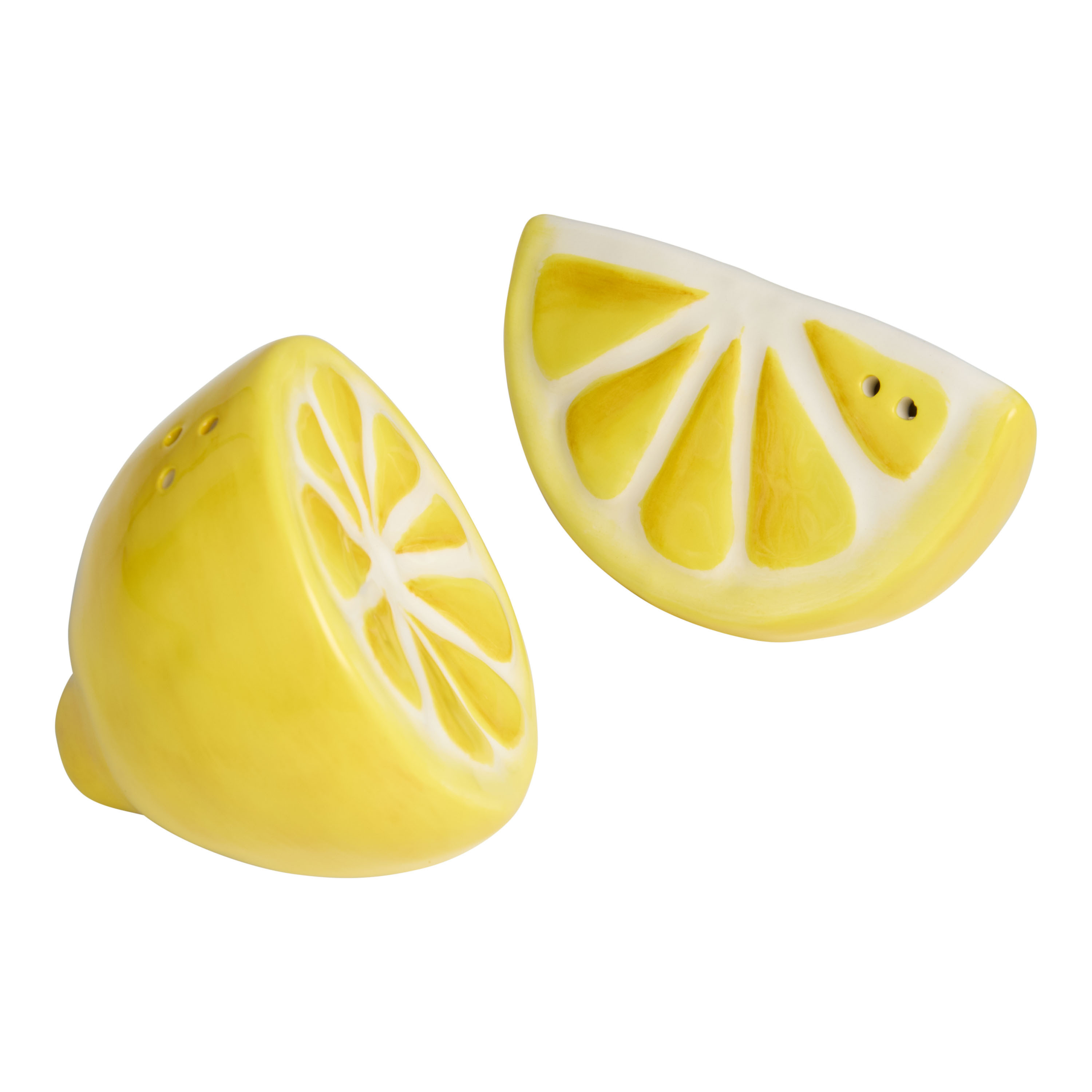 Yellow Ceramic Lemon Slice Figural Salt and Pepper Shaker Set | World Market
