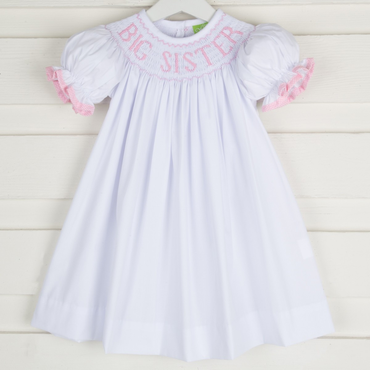 Light Pink Big Sister Smocked Bishop White | Classic Whimsy