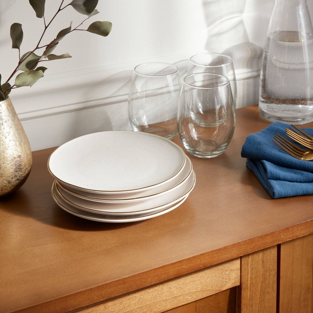 4pk Ceramic App Dining Plates Ivory/Gold - Threshold™ | Target