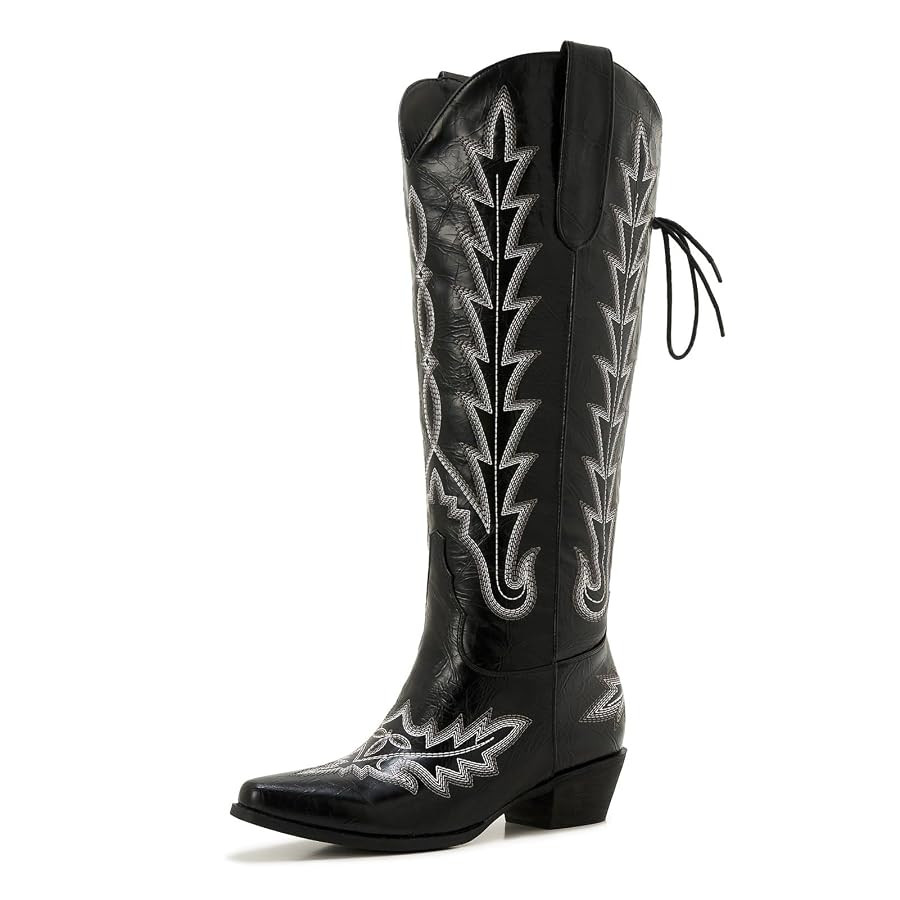 Wide Calf Cowboy Boots Women Knee High Tall Western Cowgirl Boots Adjustable Lace Up Plus Size Co... | Amazon (US)