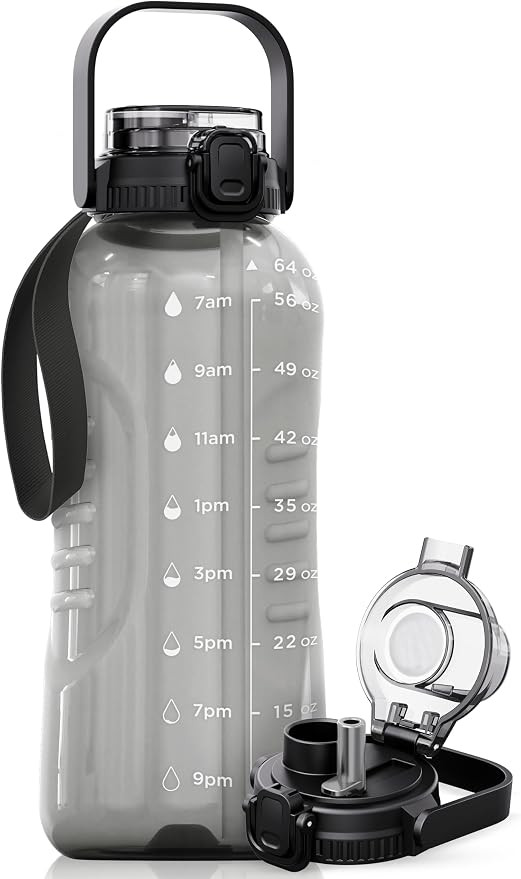 AQUAFIT 64 oz Water Bottle with Handle, 2in1 Lid | BPA Free Half Gallon Water Bottle with 2in1 St... | Amazon (US)