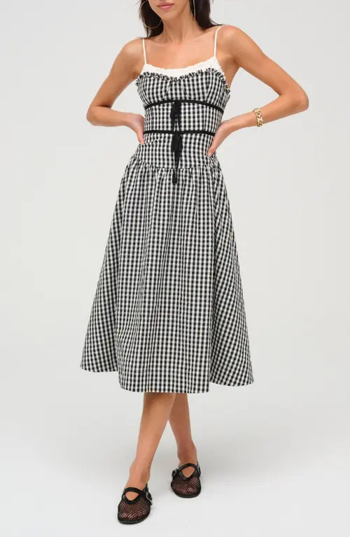 For Love & Lemons Georgia Gingham Sleeveless Midi Dress in Black at Nordstrom, Size Small | Nordstrom