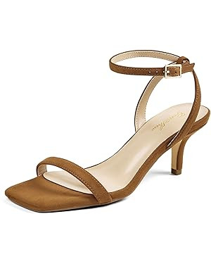 Amazon.com | GENSHUO Women's Kitten Low Heels Square Open Toe Ankle Strap Sandals Sexy Strappy 2 ... | Amazon (US)
