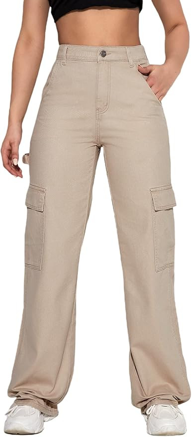 WDIRARA Women's Camo Print Cargo Jeans High Waist Wide Leg Denim Army Pants | Amazon (US)