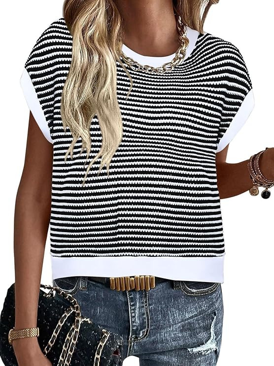 MixShe Womens Knit Tops 2026 Summer Short Sleeve Crewneck Lightweight Casual Pullover Shirts | Amazon (US)