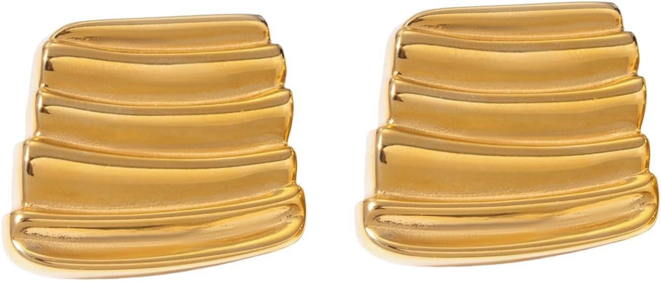 Ripple Gold Statement Earrings – Lightweight Sculptural Design, Bold Fashion Jewelry for Women | Amazon (US)