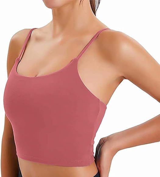 Qxyang Padded Sports Bra for Women Longline Camisole Crop Yoga Workout Tank Tops Fitness Gym Runn... | Amazon (US)