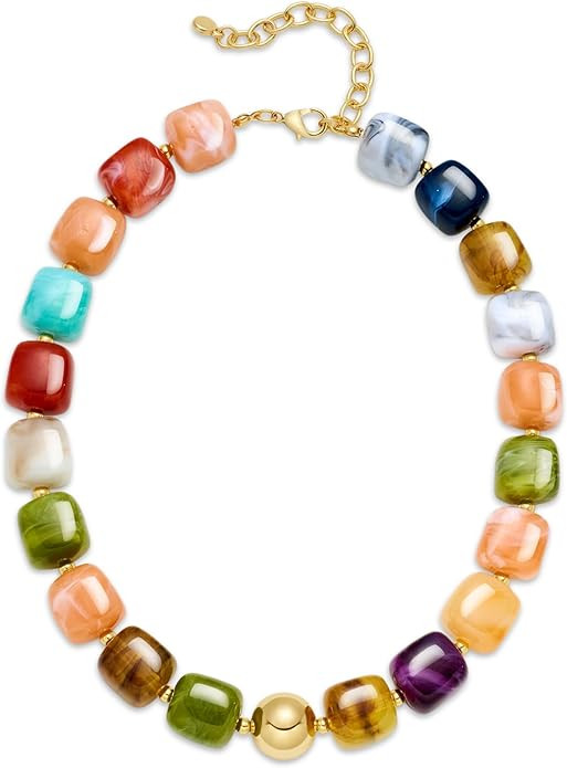 Colorful Beaded Choker Necklace for Women, Summer Beach Statement Resin Beads Necklace, Trendy Ch... | Amazon (US)