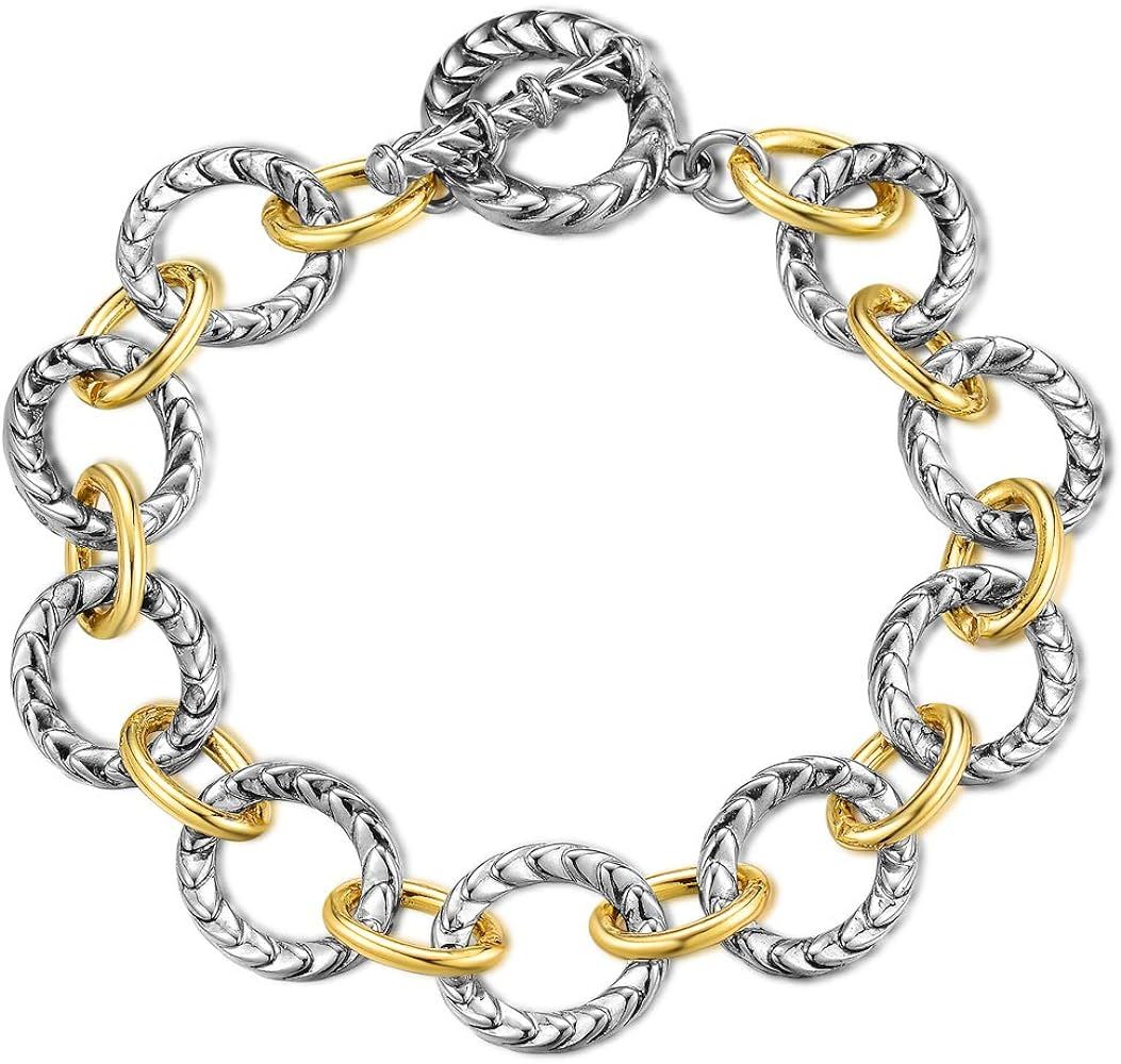 Mytys Link Bracelet for Women Two tone Circles Chain Silver and Gold Wire Bangle Designer Inspire... | Amazon (US)