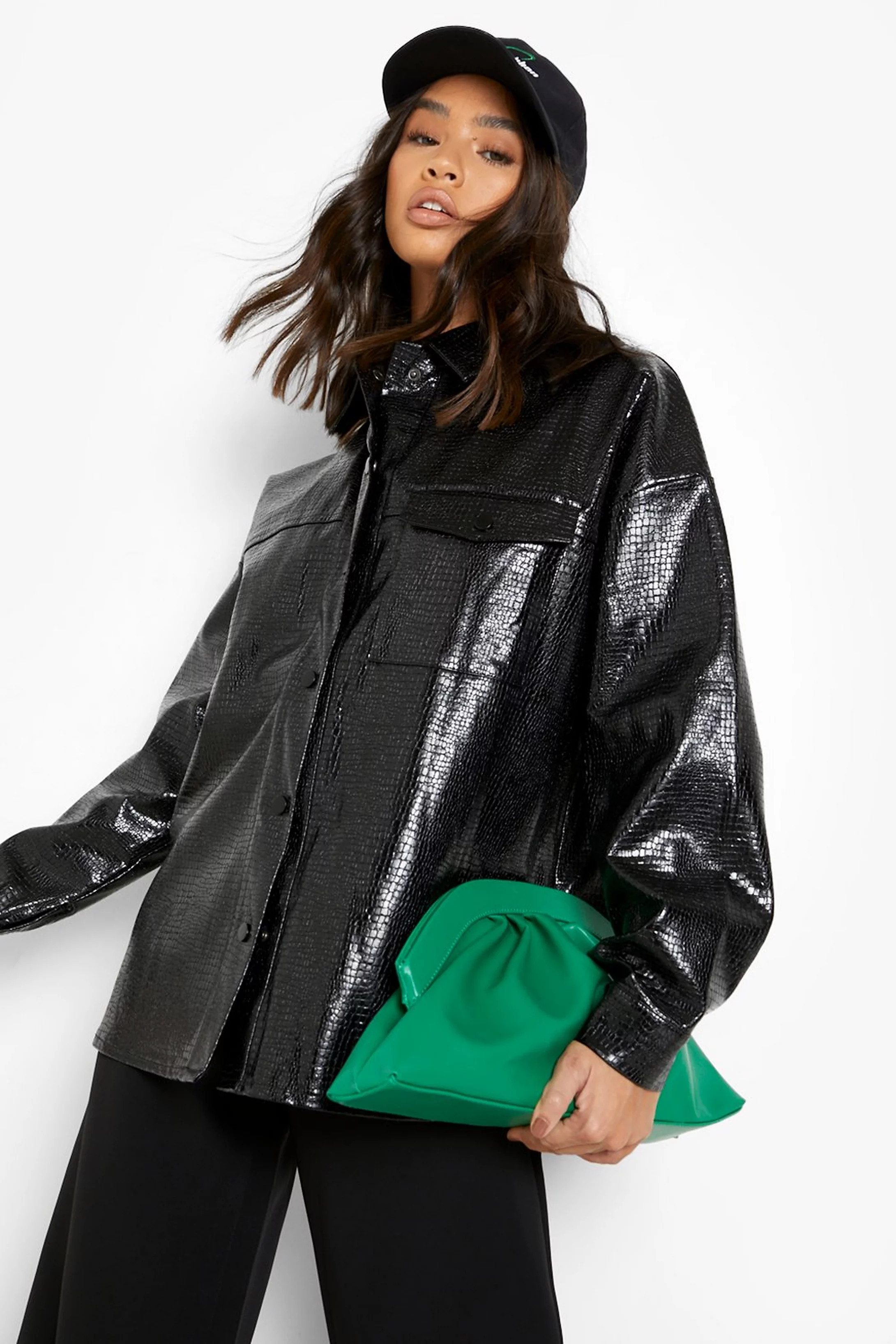 Premium Croc Leather Look Oversized Shirt | Boohoo.com (US & CA)