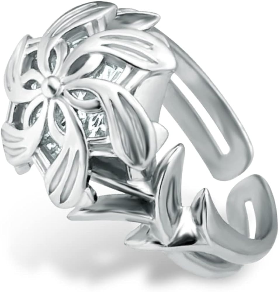 bahamut Elven Queen Galadriel Nenya 925 Sterling Silver Flower Wedding Band Ring for Women Adjust... | Amazon (US)