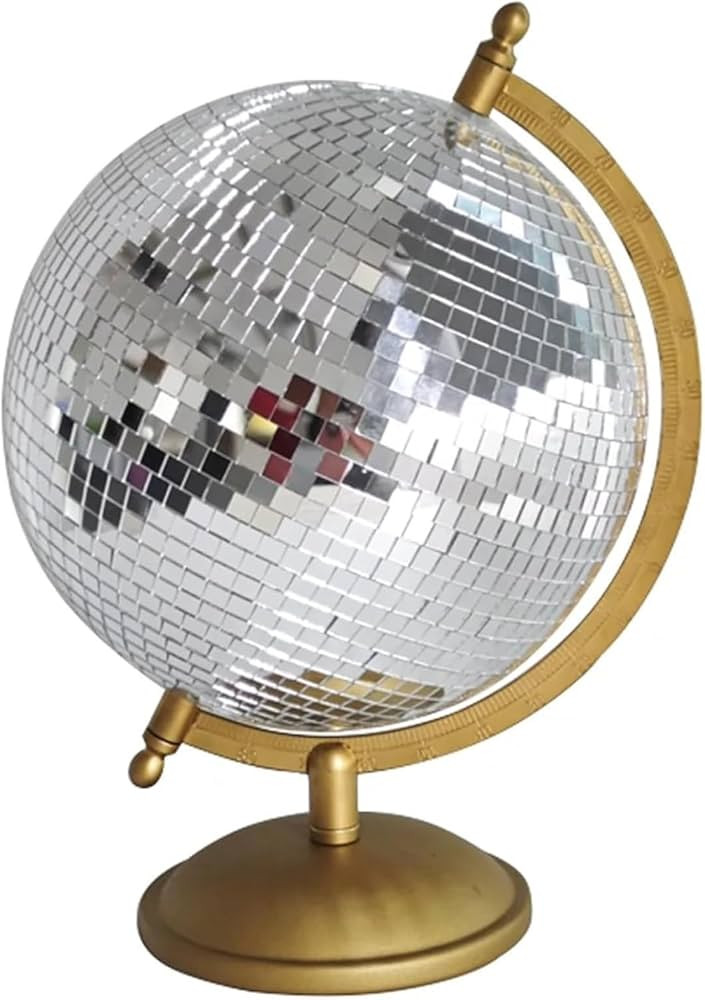 Silver Disco Ball Globe Home Decor Statues, Classic Tabletop Art Sculpture with Gold Base,Discoba... | Amazon (US)