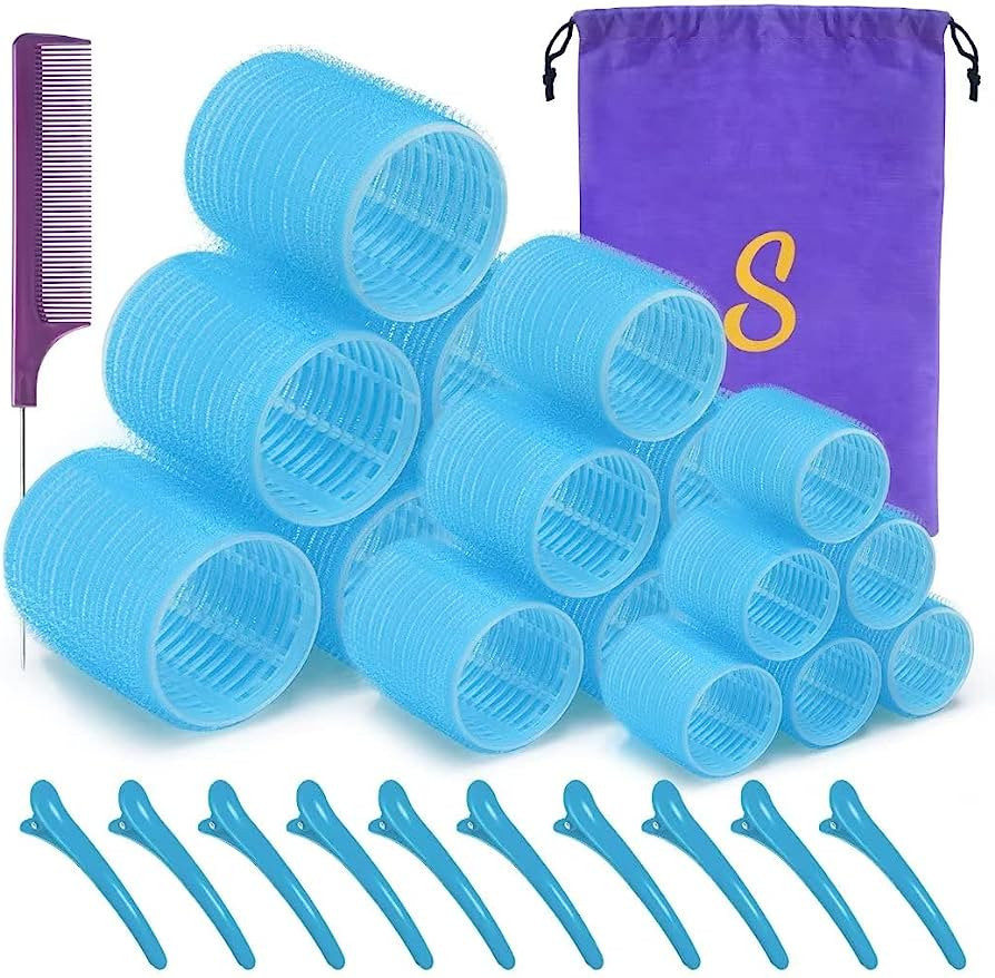 Self grip hair roller set,Hair roller set 18 pcs,Heatless hair curlers,Hair rollers for Long hair... | Amazon (US)