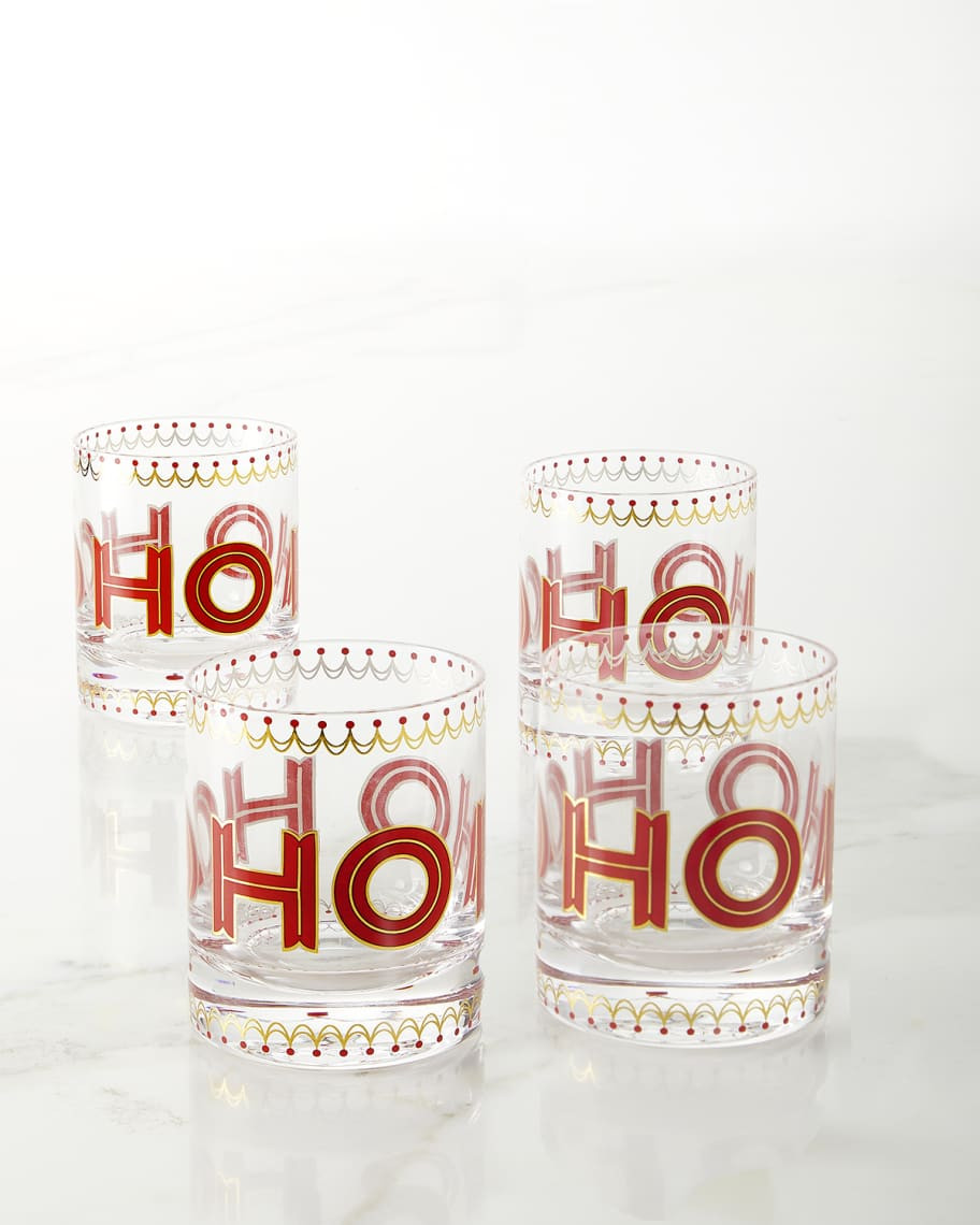 Neiman Marcus Ho Ho Ho Holiday Art Double Old-Fashioned Glasses, Set of 4 | Neiman Marcus