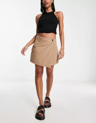 River Island wrap cargo mini skirt in dark beige | ASOS | ASOS (Global)