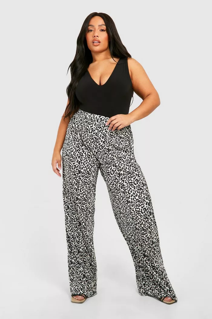 Plus Leopard Plisse Trousers | Boohoo.com (UK & IE)