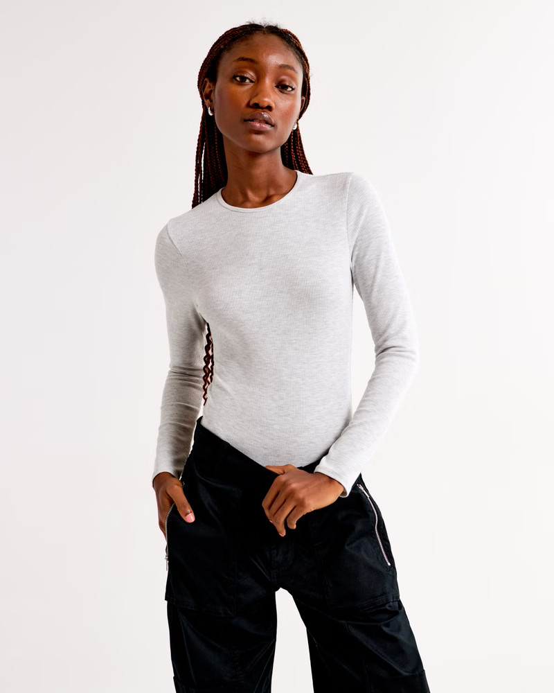 Women's Long-Sleeve Featherweight Rib Crew Bodysuit | Women's Clearance | Abercrombie.com | Abercrombie & Fitch (US)