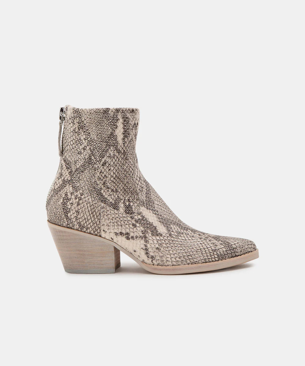 SHANTA BOOTIES IN WHITE/BLACK SNAKE PRINT LEATHER | DolceVita.com