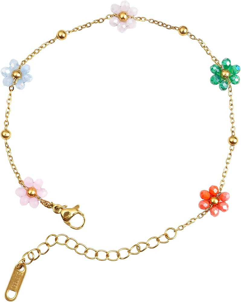 KatchOn, Multicolor Flower Bracelet With Pouch - Pack of 2, Metallic Colorful Bead Daisy Flowers ... | Amazon (US)