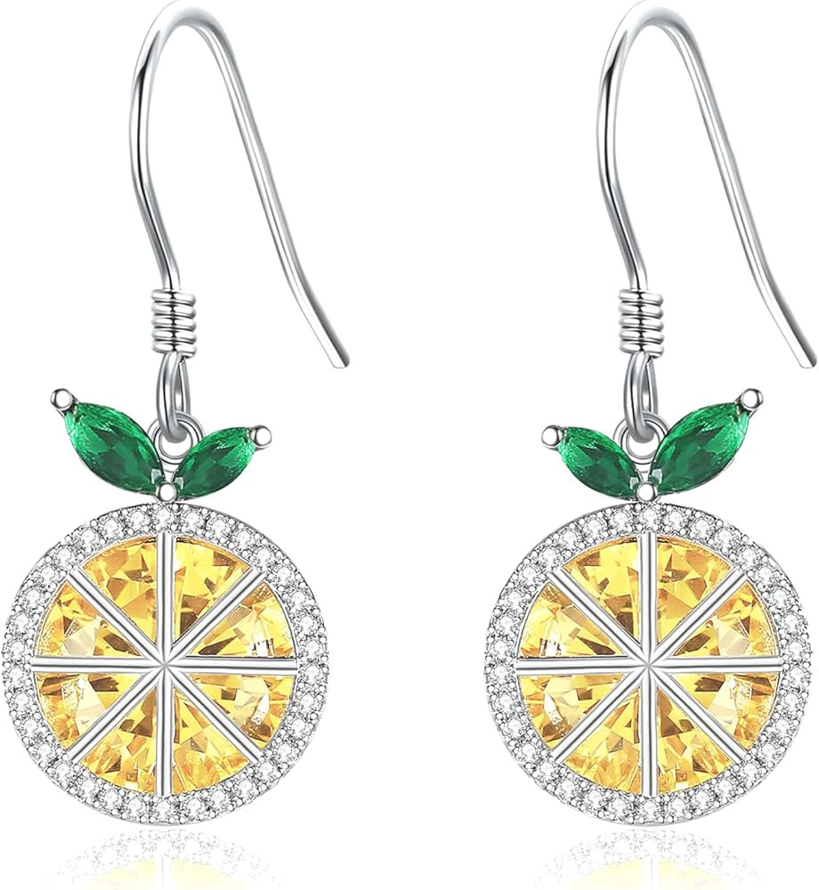 Lemon Earrings 925 Sterling Silver Yellow Crystal Dangle Fun Women's Jewelry Gift | Amazon (US)