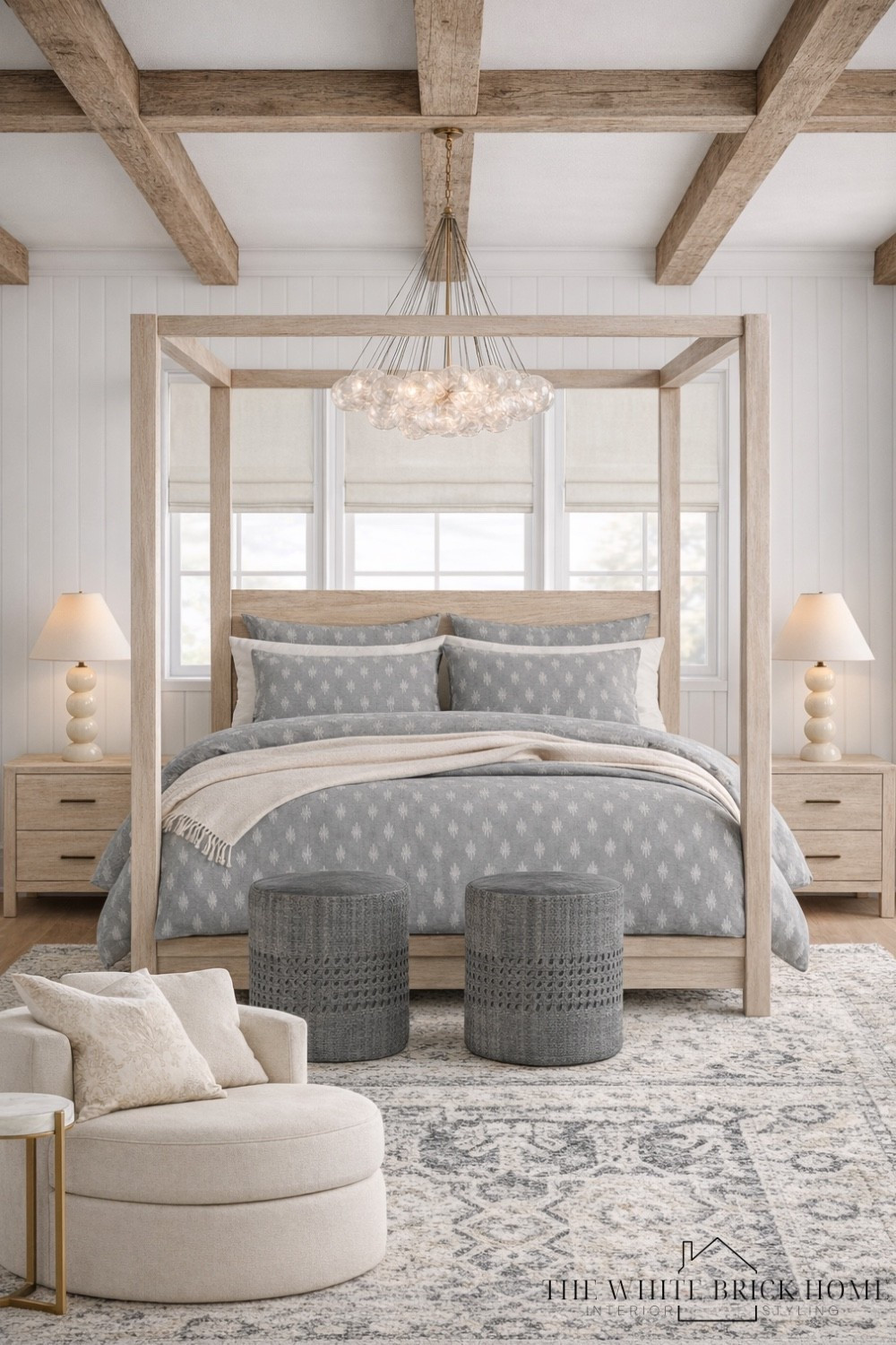 This space layers white oak, soft blue textiles, vintage-inspired rugs, and warm brass lighting to create a bedroom that feels both calm and timeless.
The bubble chandelier becomes the statement moment while the layered neutrals keep the room feeling relaxed and livable.
🖤🖤
Bed, bedroom, bedroom decor, coastal bedroom, bedroom design, bedroom ideas, bedroom inspiration, area rug, bedroom theme, bedroom decor ideas, bedroom lighting, bubble light, chandelier, ottoman, accent chair, home design ideas, home decor, nightstand, canopy bed, pottery barn bedroom, coastal bedroom 


#LTKSeasonal #LTKSaleAlert #LTKHome