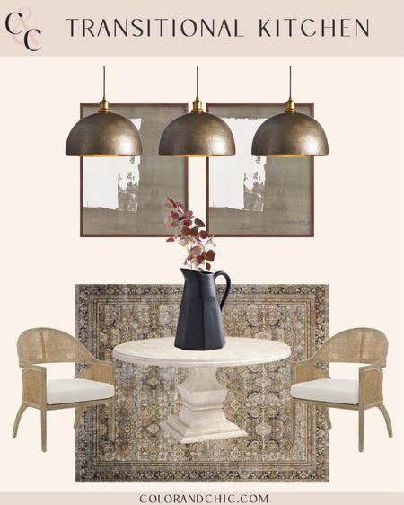 Transitional kitchen moodboard I love! Linking below my favorite Arhaus pendants, mocha graphic art, white wood table and so much more!

#LTKstyletip #LTKhome