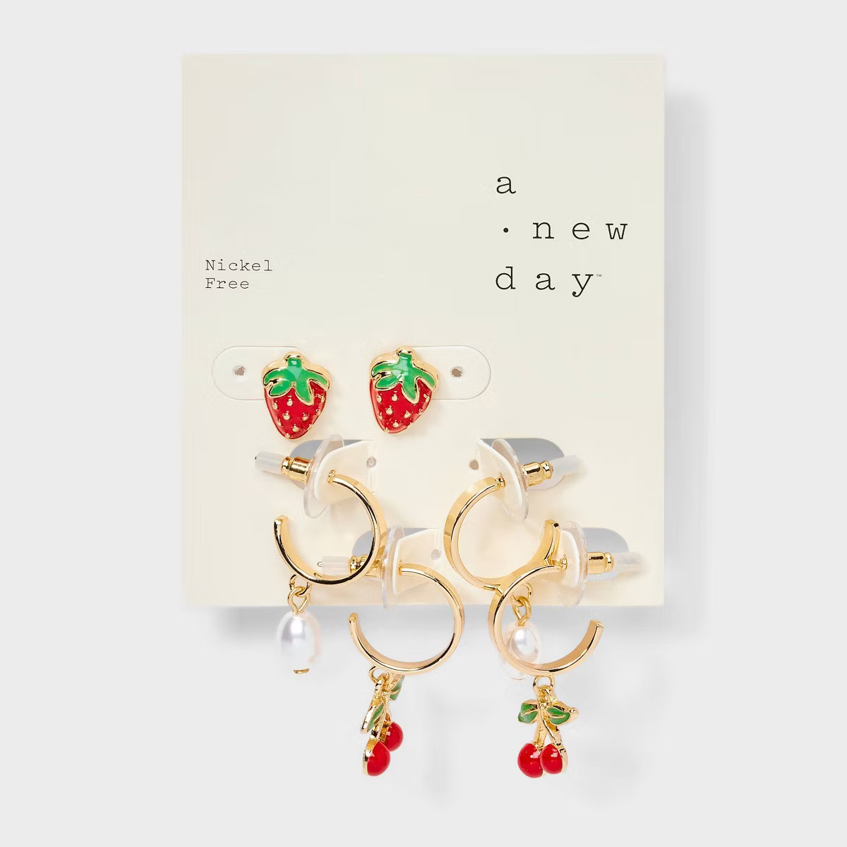 Berry Basket Earring Set 3pc - A New Day™ Red/Gold | Target