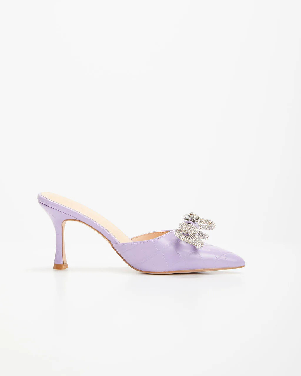 Ophelia Croc Embossed Crystal Embellished Bow Mule Heels | VICI