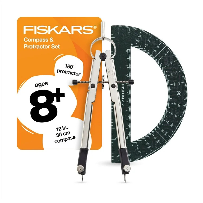 Fiskars 12-inch Metal Compass with 180-Degree Protractor, School Math Supplies, Black (1-Pack) | Walmart (US)