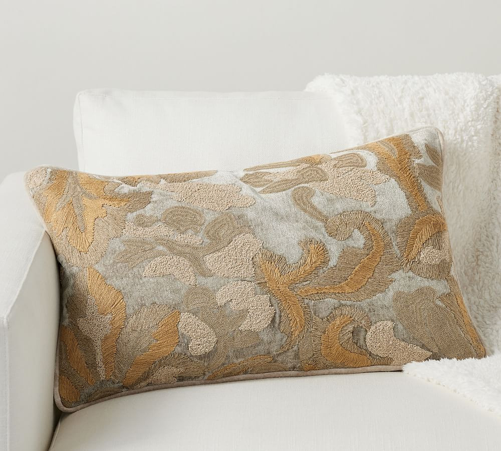 Eleonora Embroidered Lumbar Pillow | Pottery Barn (US)