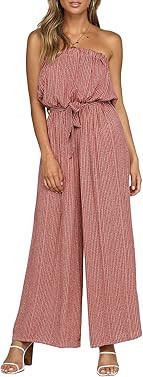 Miessial Women's Sexy Romper Off Shoulder Jumpsuit Casual Strapless Wide Leg Pants Jumpsuit | Amazon (US)