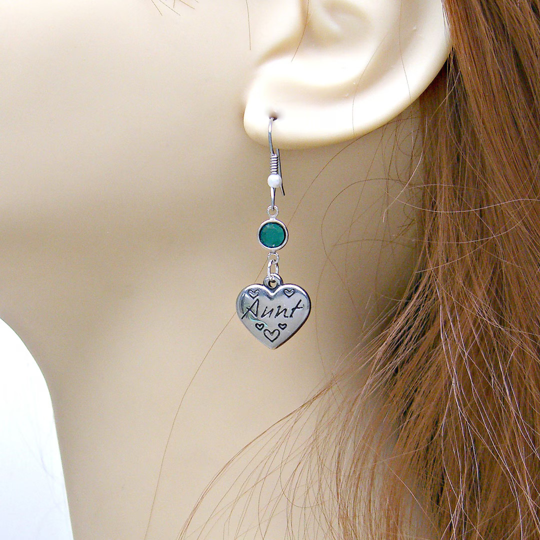 Aunt Heart Birthstone Silver Earrings Jewelry Ear Wires With Pearl Love Family Auntie Aunty 16EW-... | Etsy (US)
