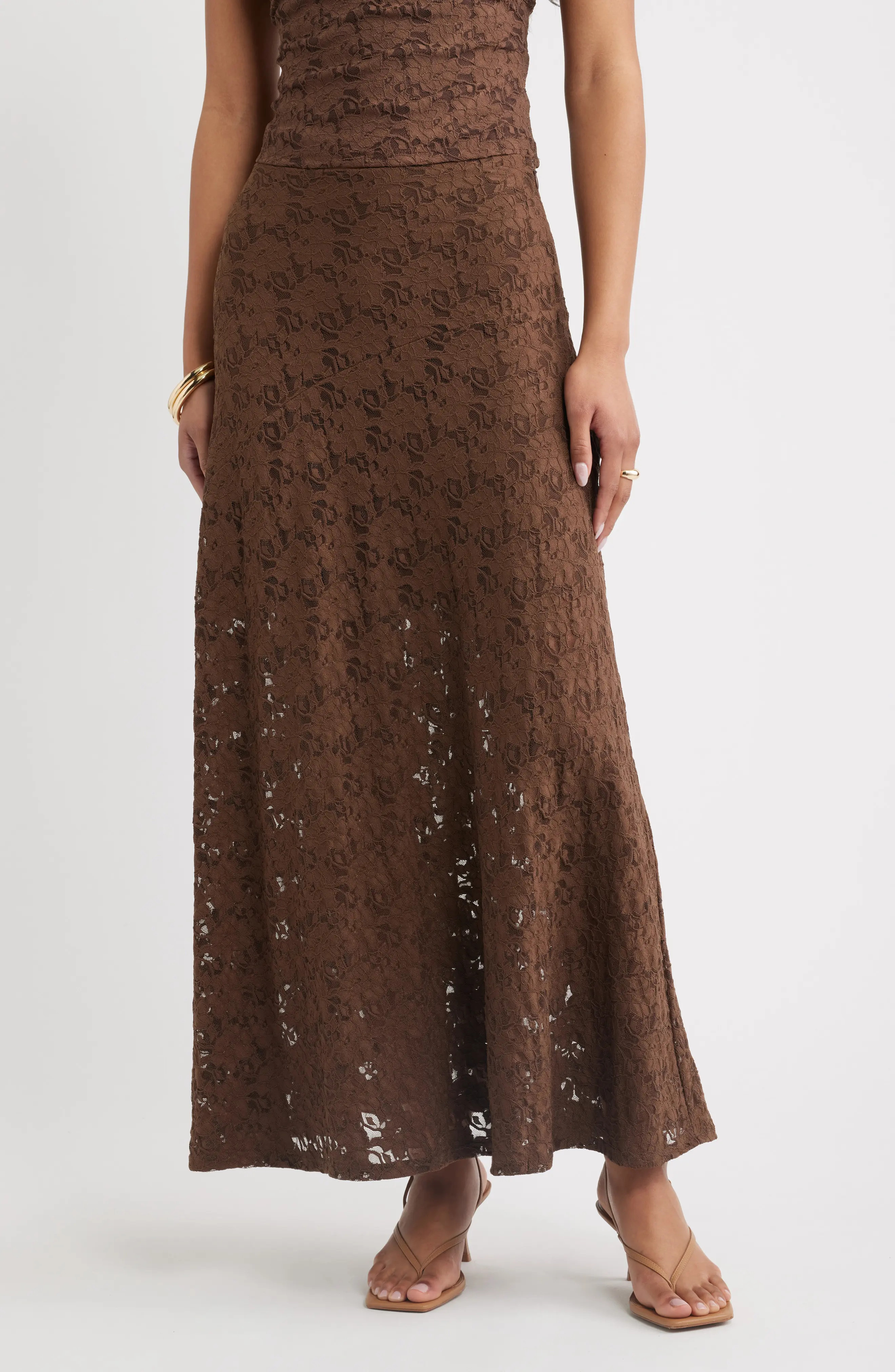 Open Edit Lace Maxi Skirt in Brown Terra at Nordstrom, Size Xx-Small | Nordstrom