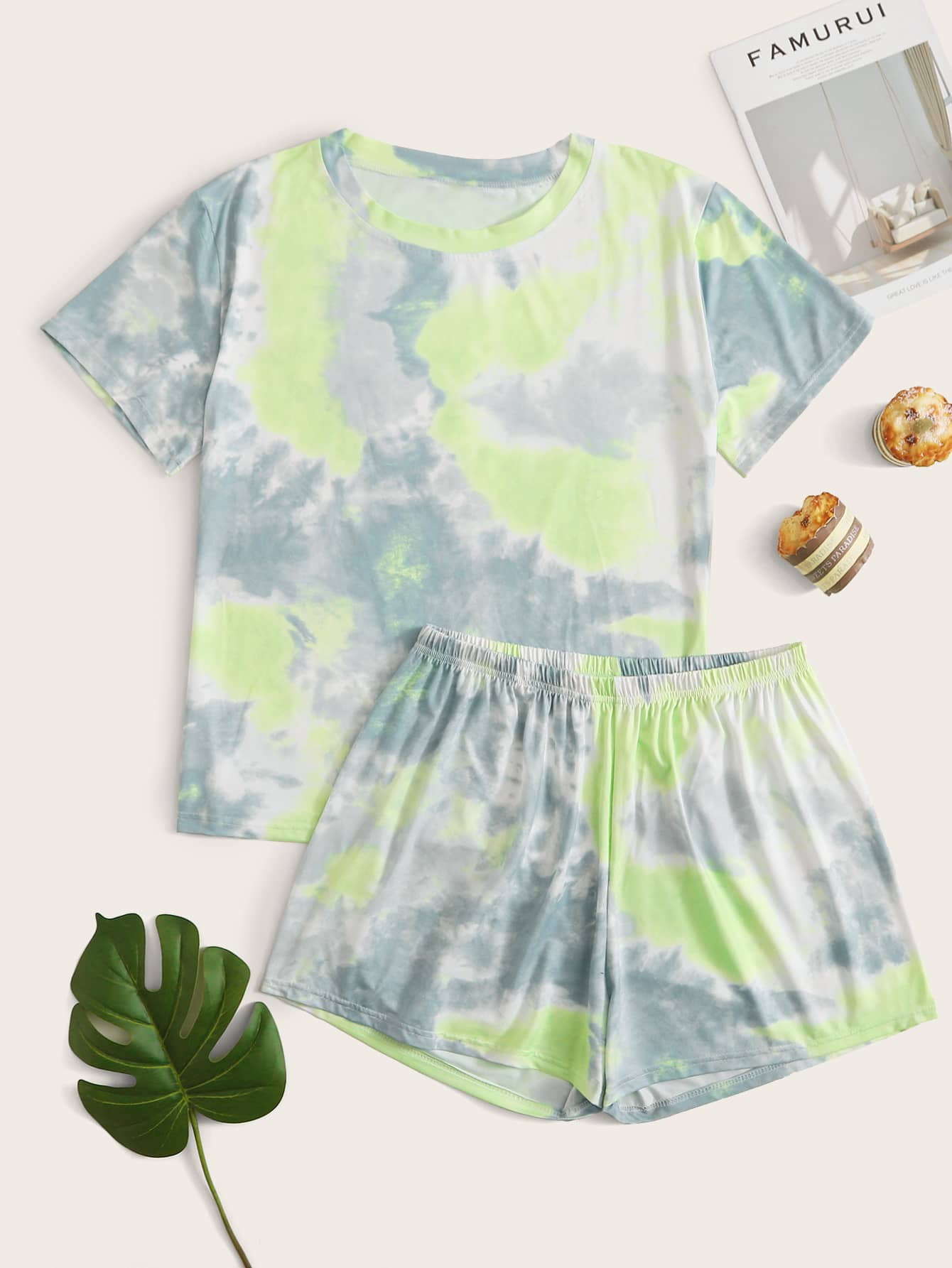 Plus Tie Dye Tee Pajama Set | SHEIN