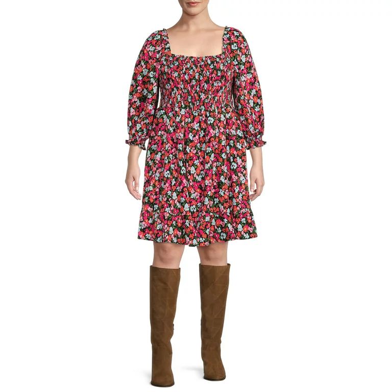 The Get Women's Plus Size Long Sleeve Square Neck Mini Dress - Walmart.com | Walmart (US)