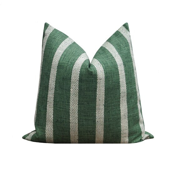 Green Woven Pillow Cover, 18 20 22 Green Stripe Pillow Cover, Kale Green Double Sided Decorative ... | Etsy (US)