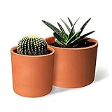 Elly Décor Set 2 Pieces 5" & 4" Terracotta Ceramic Planters for Plants Drainage Hole | Round Cylinde | Amazon (US)
